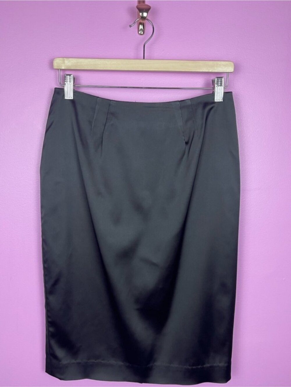 Vintage Escada Satin Pencil Skirt Black Tailored Luxe Women’s Medium - Picture 6 of 12